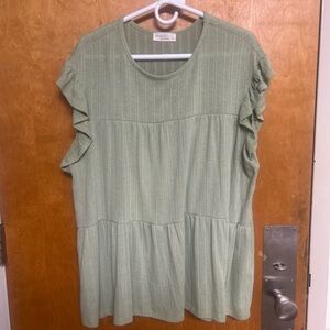 Elegant Sage Ruffle Sleeve Blouse